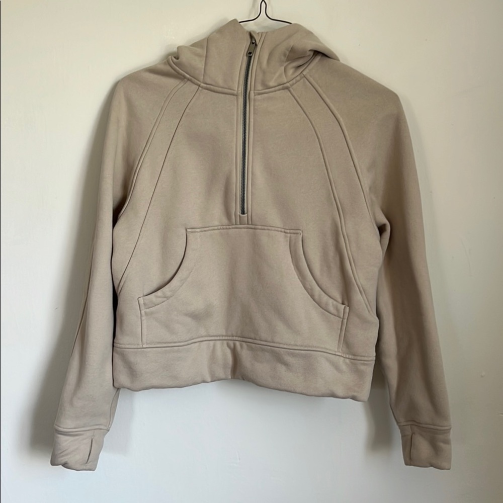 NWOT Basic Beige Half-Zip Hoodie with Thumb Holes Size XS-S